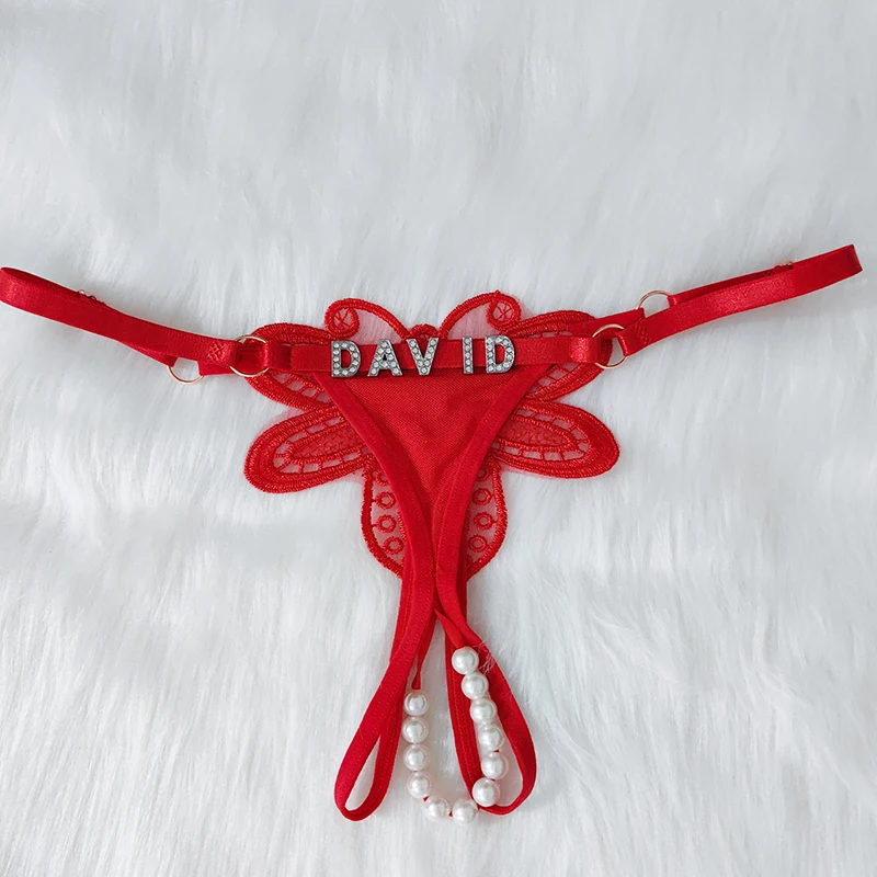 Very Hot Girls Thong Sexy G-string Open T-Back Hipster Women's butterfly Erotic Underpants Embroidered Adjustable Pearl Thong