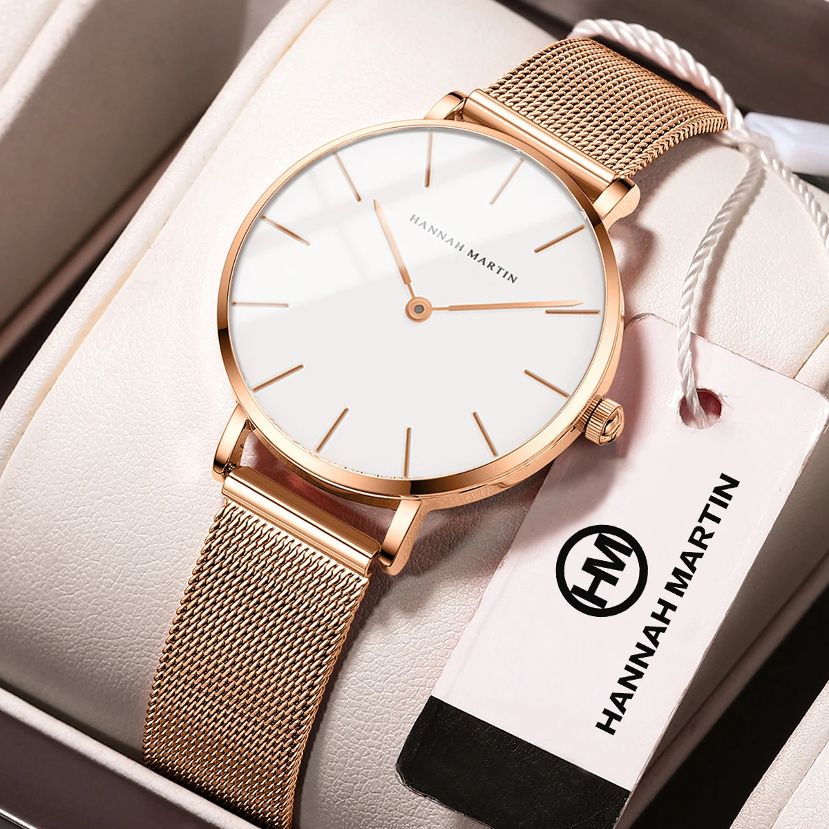 HANNAH MARTIN WATCHES FACTORY Diameter 36mm Japan Quartz Waterproof Ladies  Watches Milanese Mesh Strap Wrist Watches for Women