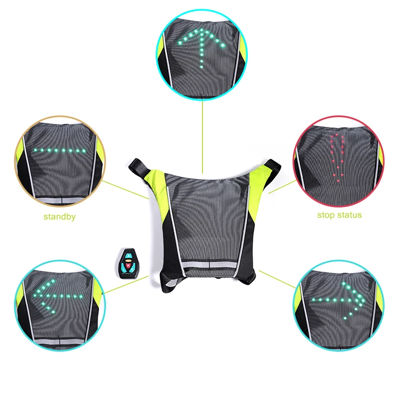 Cycling LED Signal Vest Bike Safety Wireless Turn Signal Light Riding Running Lighting Vest Safety Reflective Warning Vests manufacture