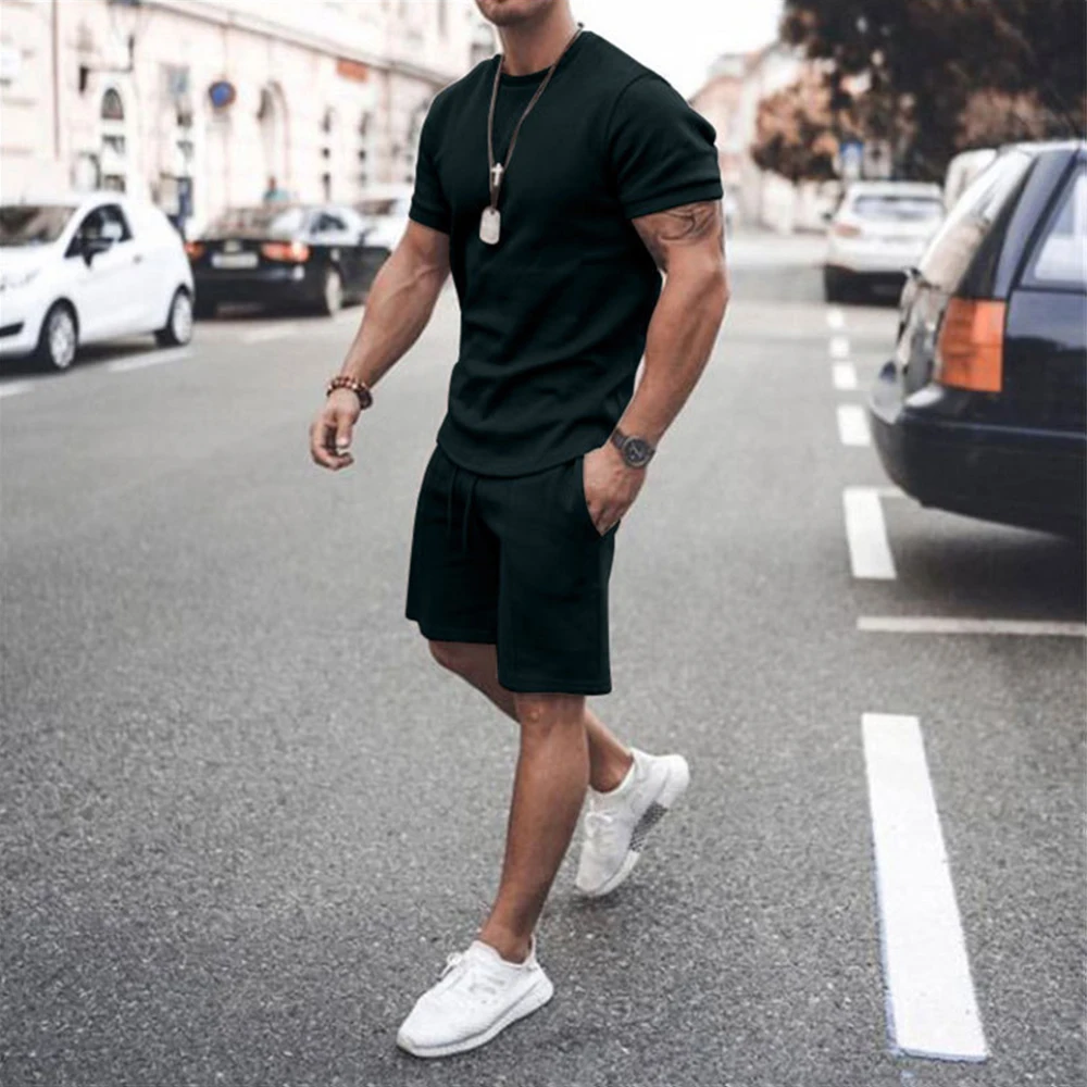 Custom Training Wear 2 Piece Outfits Men T Shirt Set Casual Tracksuit Man Shorts Sets424_voghion.com