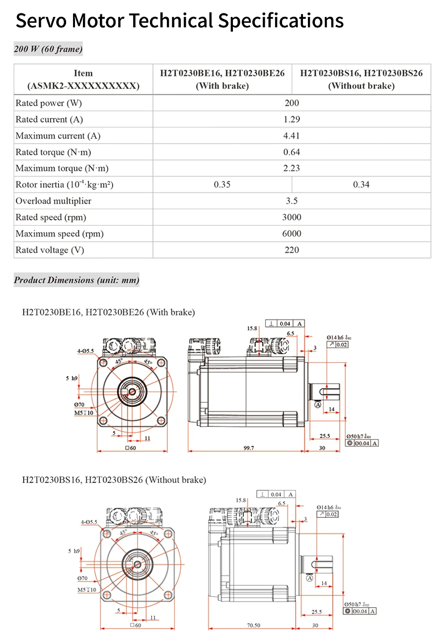 EtherCAT IP67 17-bit 200W 400W 220VAC 3000RPM AC Servo Drive Motor Kit Single-Phase AC Servo Motor manufacture