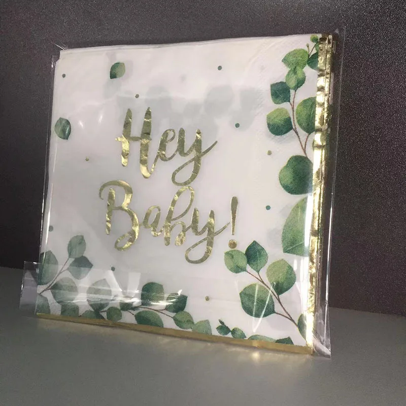 Бумажные салфетки с принтом зеленых листьев из золотой фольги для декупажа ручные полотенца набор одноразовых столовых приборов салфеткой