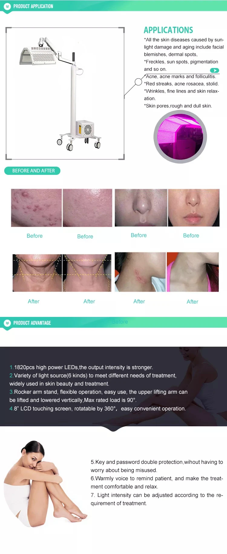 PDT LED Light Therapy LED Light Therapy, Photodynamic Red Light Infrared PDT Machine for Acne Skin Rejuvenation