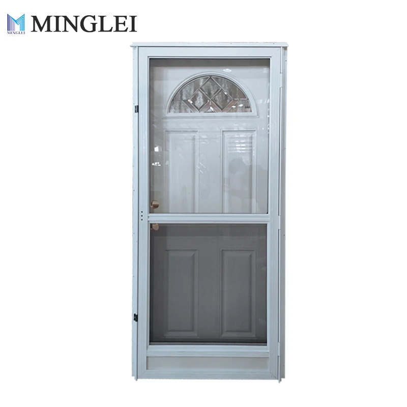 Porte extérieure tempête en aluminium polyvalente, vitrage trempé, porte tempête avec moustiquaire escamotable