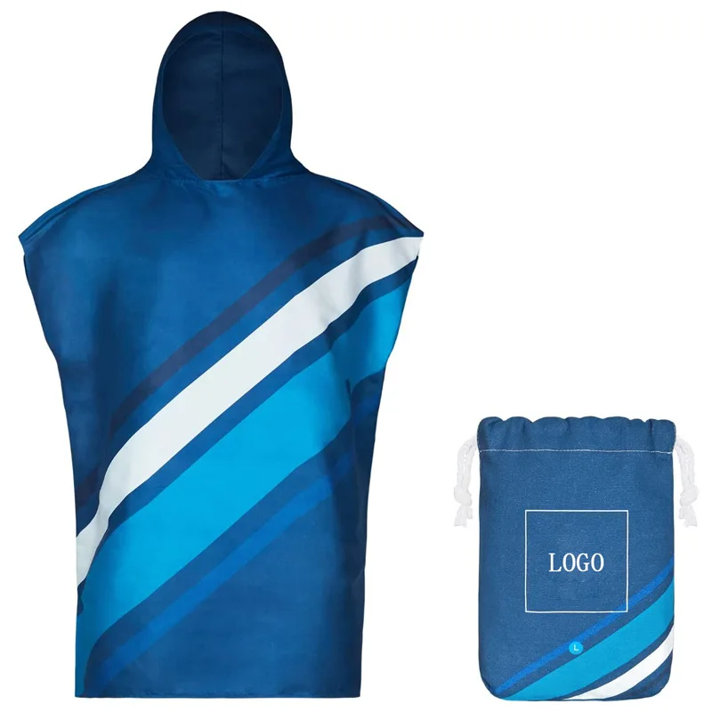 Custom Logo Printed Adult Surf Hooded Poncho Towel Surfing Changing Coat Beach Towel factory