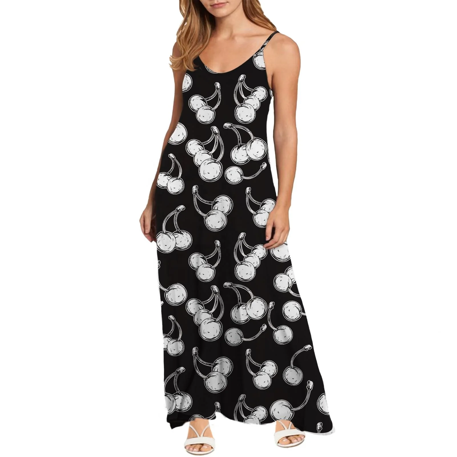 white cherry black print sexy dress women summer clothes women