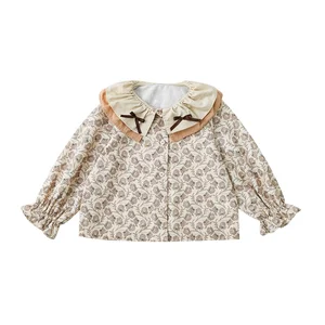 New Design Boutique Girls Clothing 2022 Fall Long Sleeve Girls Shirts Floral Printed Blouse Girls Top