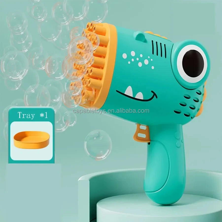 Outdoor Dinosaur Bubble Gun Toy 40 Holes Fully Automatic Bubble Machine Gun Handheld Electric Bubble Maker for Kids Adults Play