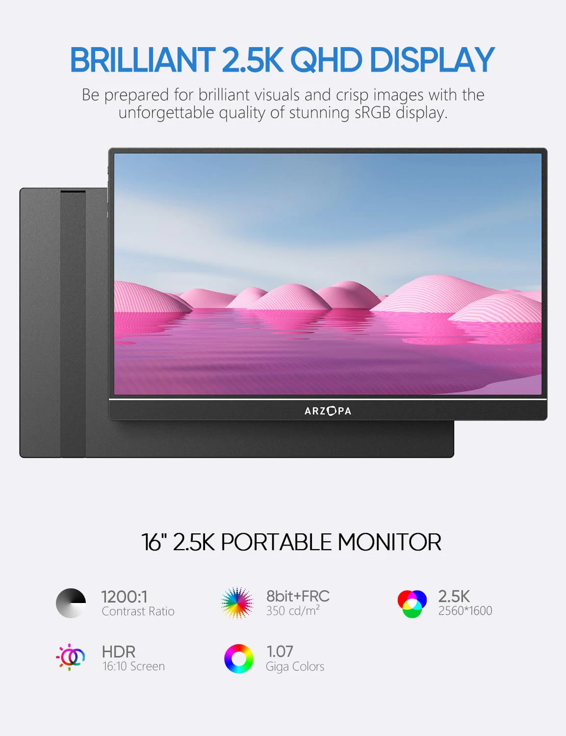 Arzopa Portable Monitor - 15.6 Inch 4K IPS LCD Screen