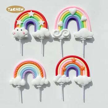 Yachen Rainbow Cake Decorations Supplies Soft Silicone Rainbow Cloud Cake Toppers for Birthday Party Wedding Cake Decorations