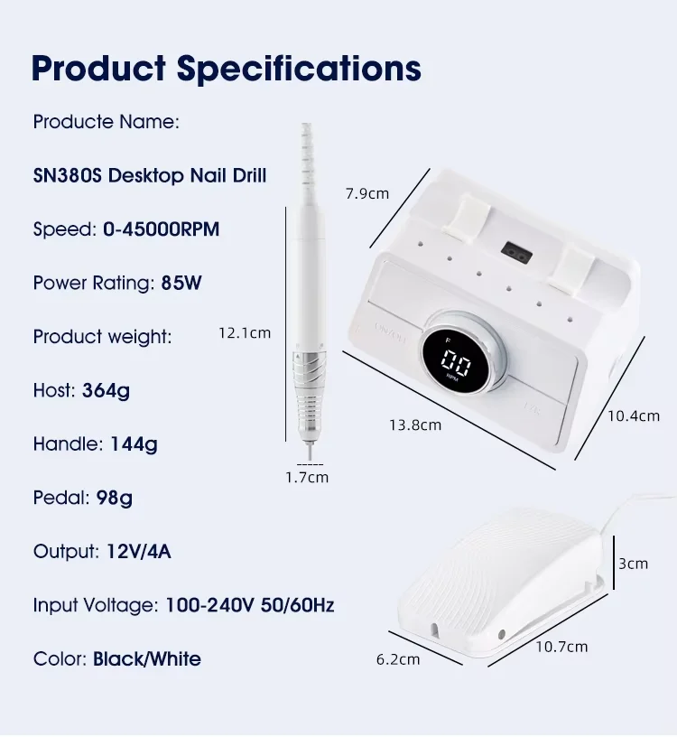 product 2032 45000rpm brushless electric e file manicure salon polishing desktop nail drill machine professional with foot speed control-4