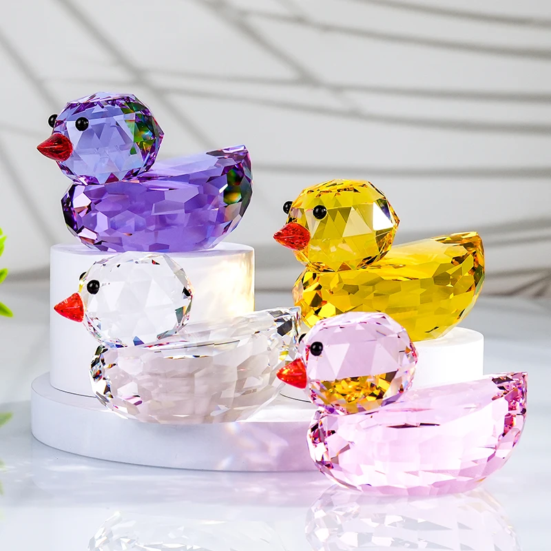 Cute Little Yellow Duck K9 Crystal Decoration Polished Glass Cube with Etched Design Wedding Return Gifts for Home Decor factory