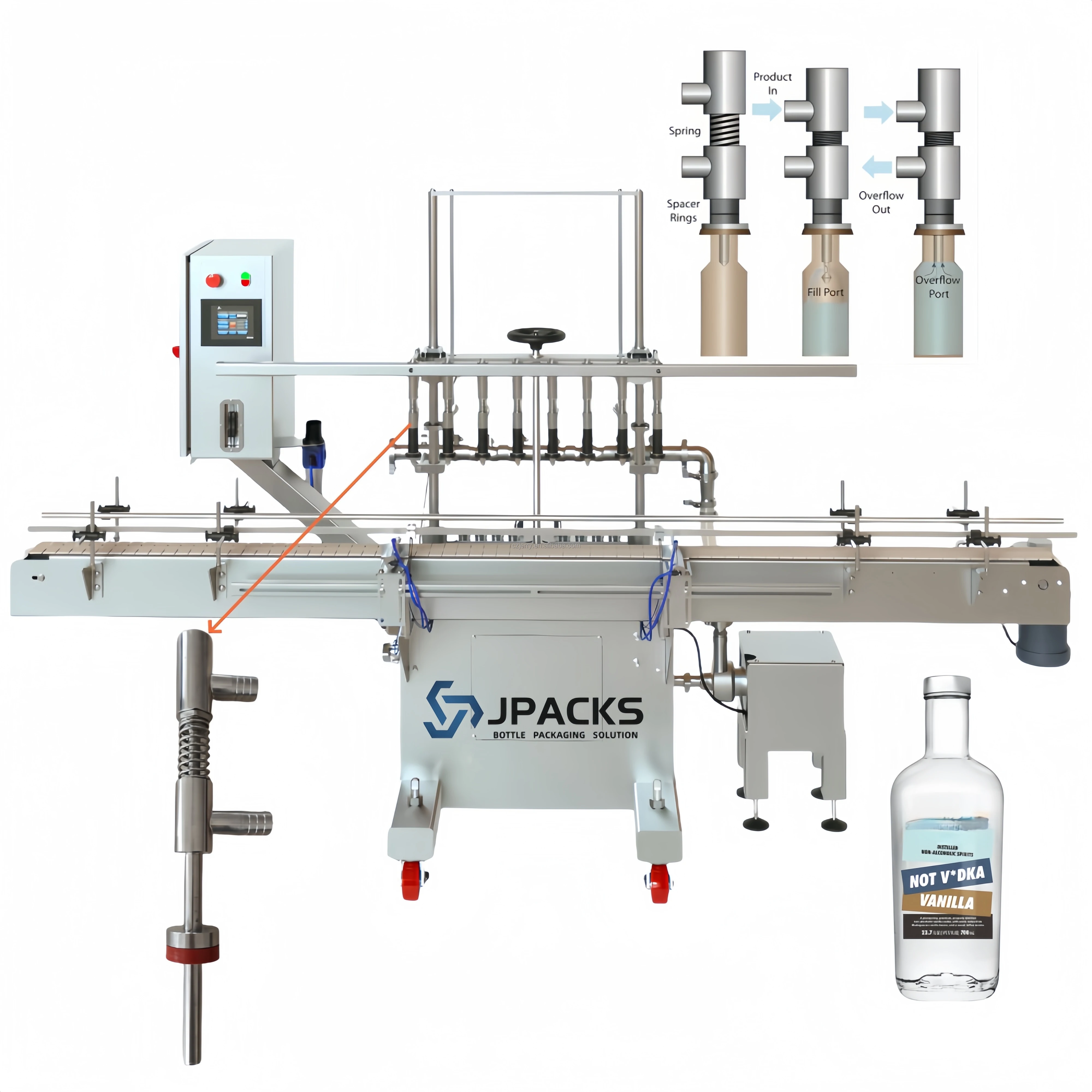 14 Nozzle Automatic Bottle Liquid Overflow Gravity Liquor Filling and Clapping Machine