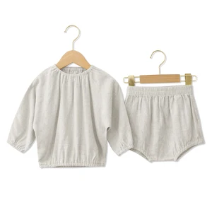 Newest Selling Fine Fabric Summer Baby Clothing Set Long Sleeves Soft Little Baby 2-piece Set Short Style