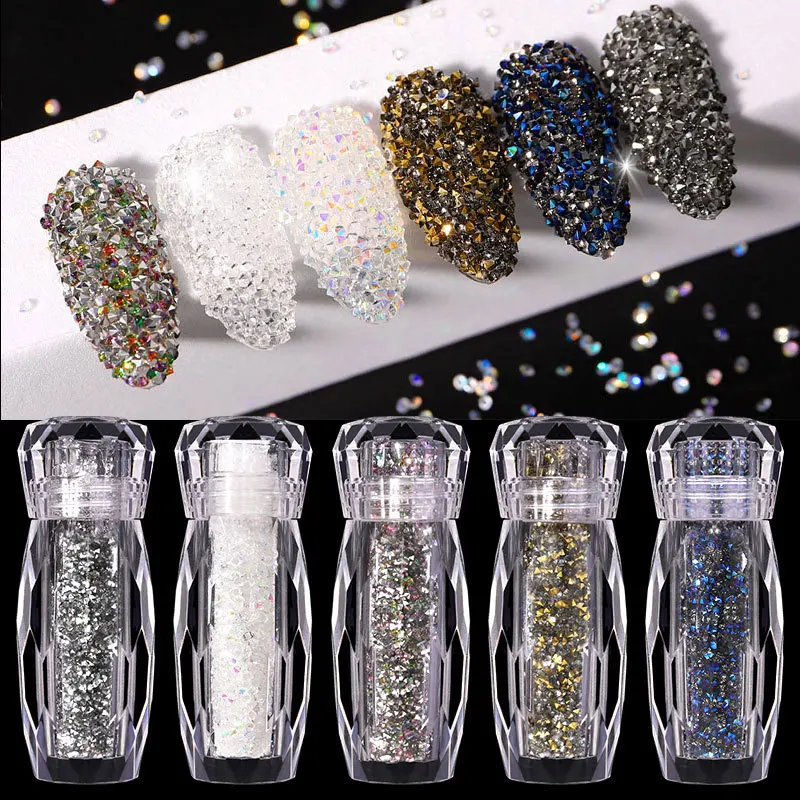 4 Flaschen Micro Pixie Perlen & Strasssteine Für Nail Art – Mix 0,8 Mm & 1,2 Mm, Kristallglas, AB Farbe