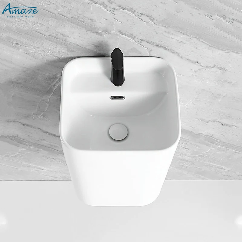 European style square modern design bathroom wall mount ceramic sanitary ware wash basin wall hung basin sink manufacture