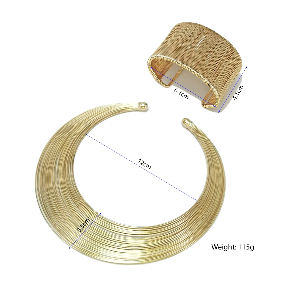 Fashion Multi Layered Metal Wire Torques Choker Necklaces Bracelet Sets for Women Indian Jewelry Set Dress Gift Bridal Accessory
