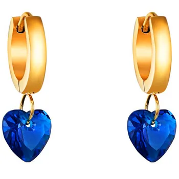 Chengfen Factory Heart Blue Rhinestone Beautiful Latest Fashion Simple Earring Clip-on Earring