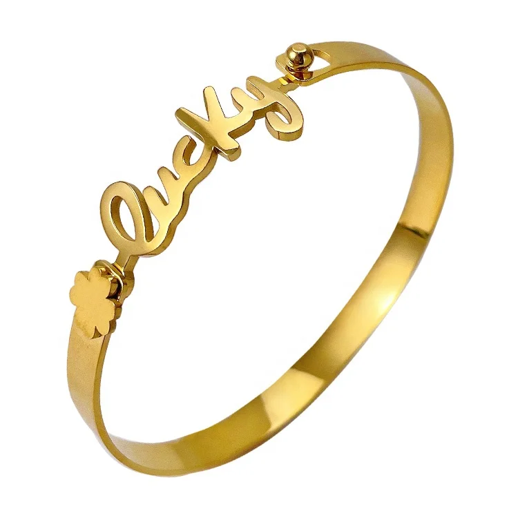 18K Gold Plated Stainless Steel Jewelry dreams happy lucky love Letter Bangle INS Accessories Bracelets B222271