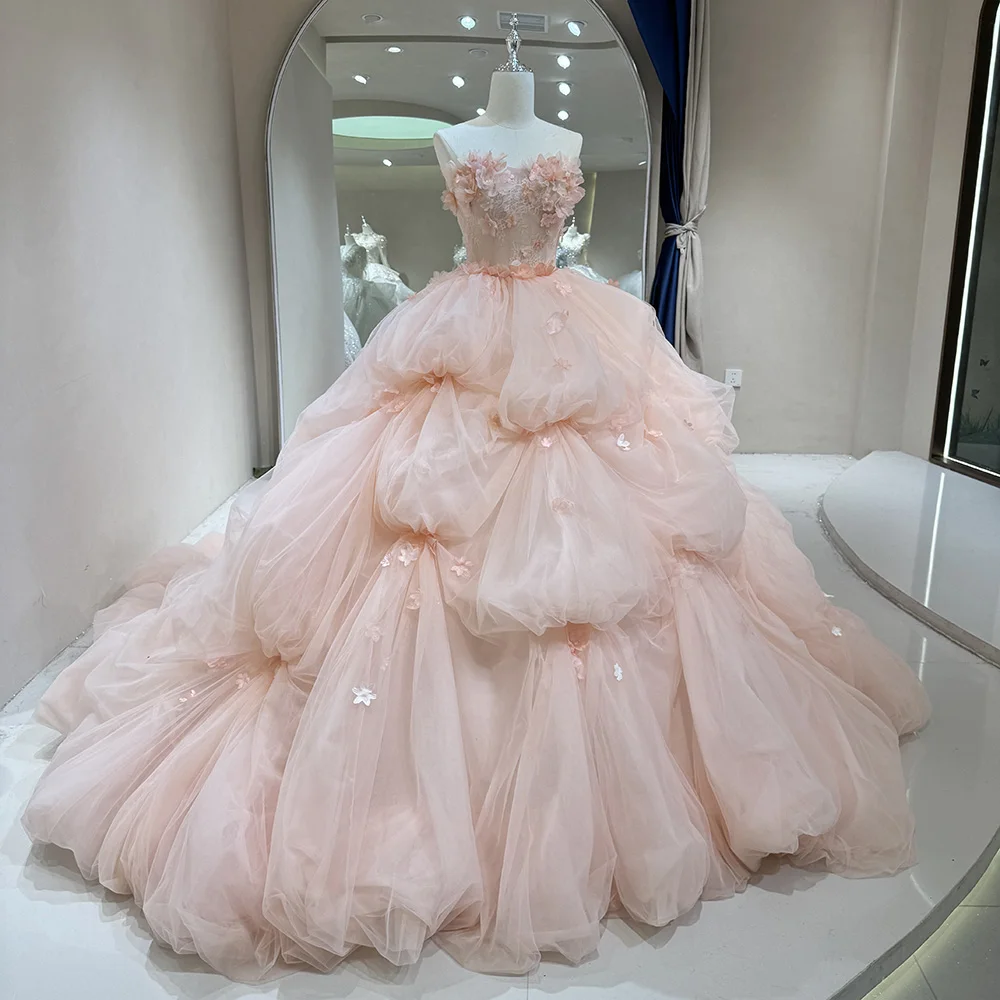 Jancember DW0098 Fairy Pink Sleeveless Puffy Wedding Dress