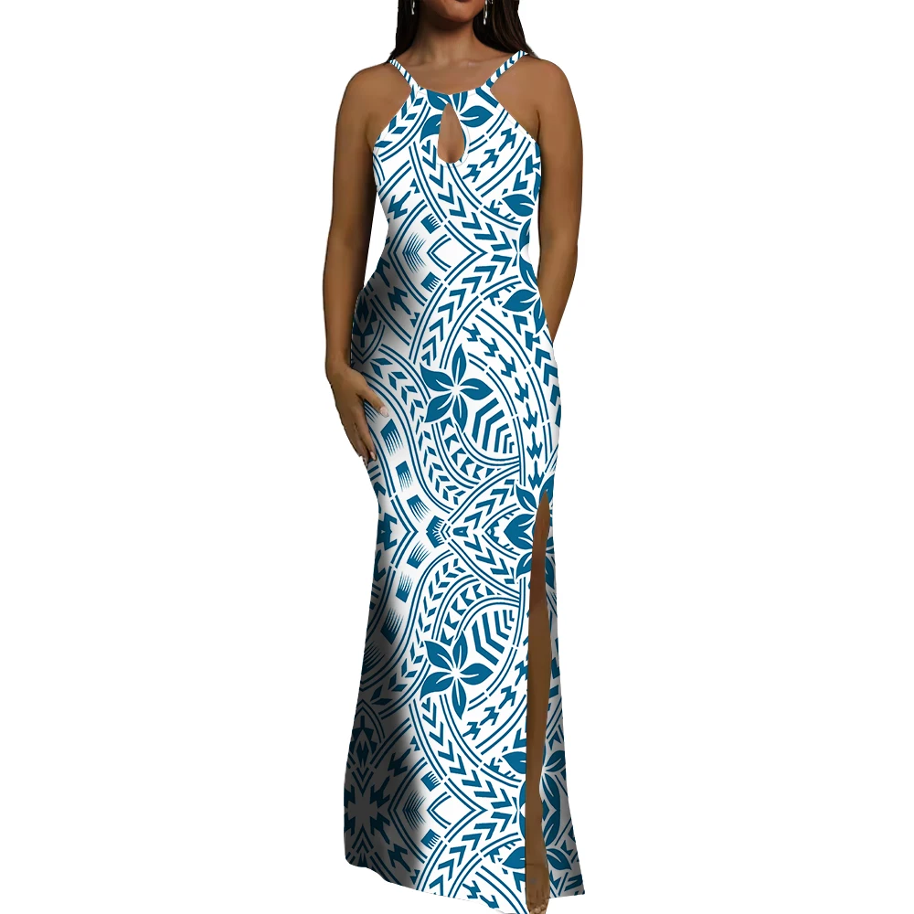 Wholesale High Quality Island Whole Custom Retro amoa Tonga Hawaiian Elei Polynesian Tonga Tribal Printed Water Drop Design Dresses Ladies Elegant lit