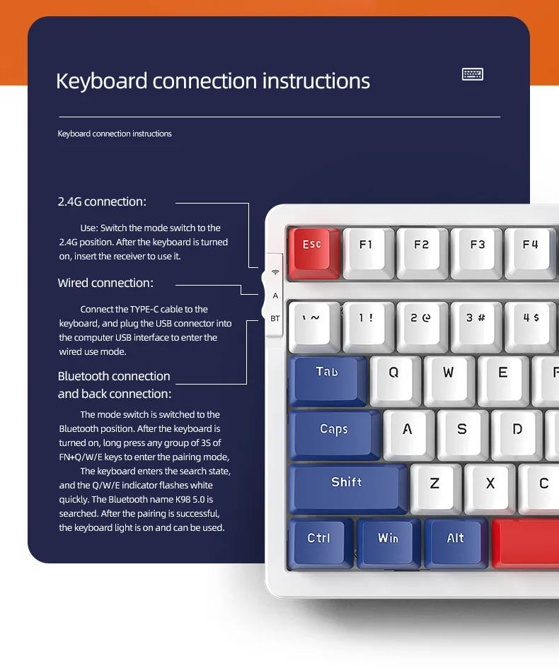 New K98 100keys Mechanical Gaming Keyboard - Full Key Hot Swap