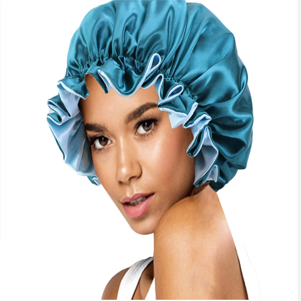 Woman Drawstring Adjustable Silk Hair Bonnets Reversible Double Layer ...