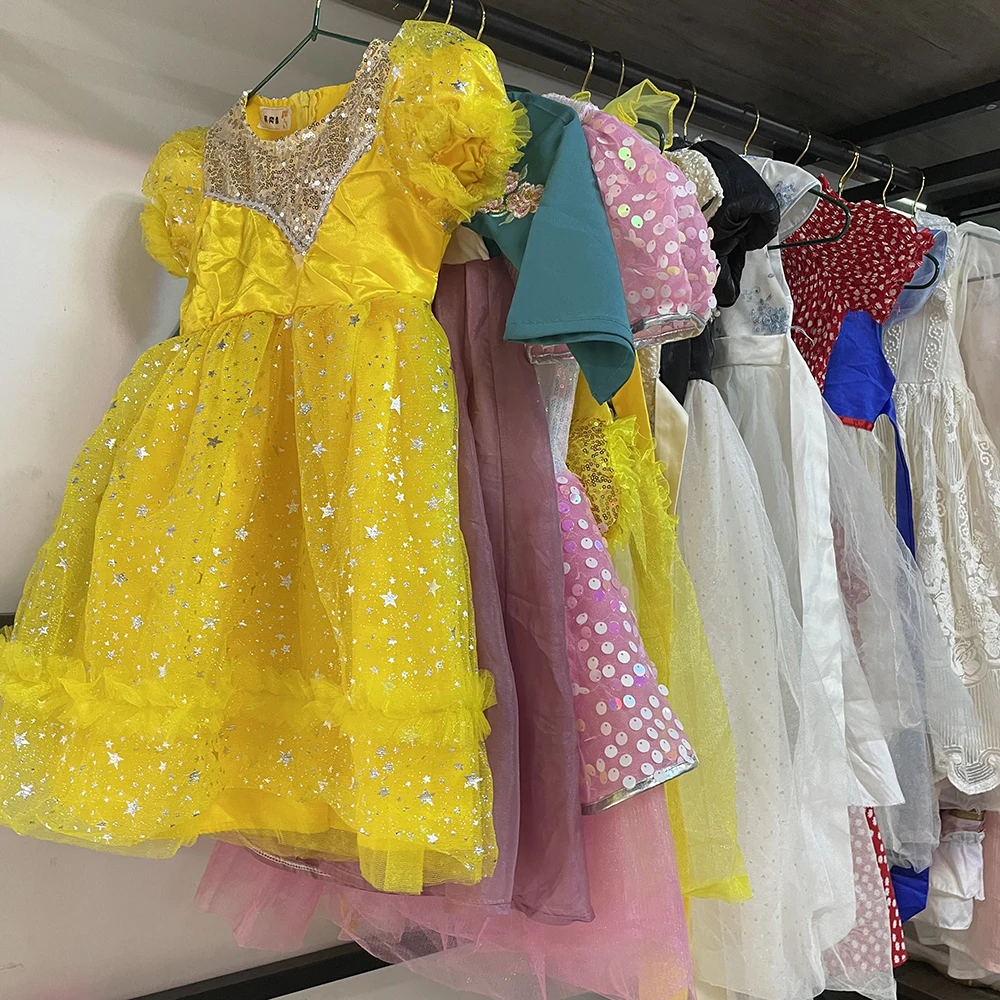 Wholesale Used Inventory Summer Girls Printed Dresses Children's
