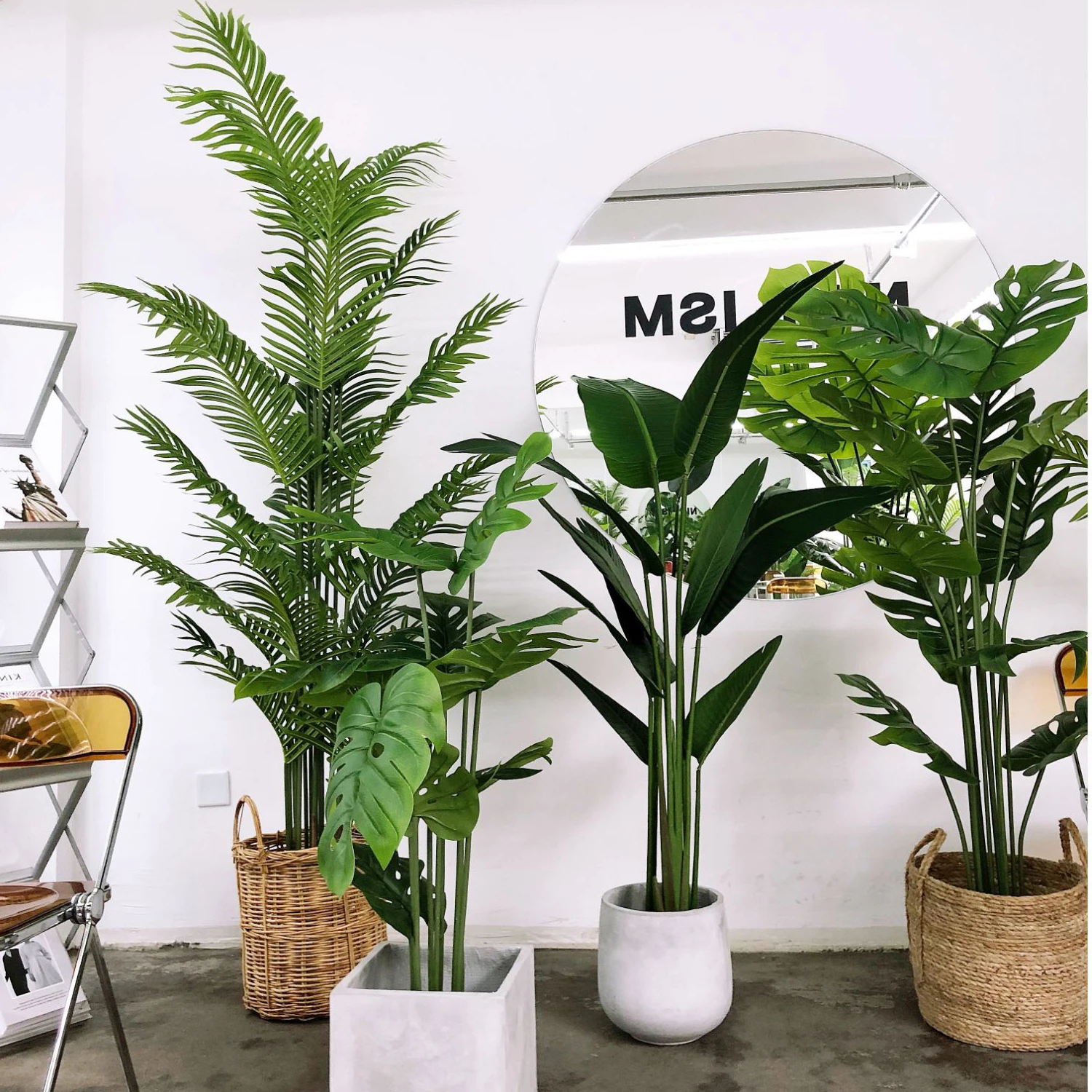 Custom Faux Areca Palm Green Monstera Bonsai Plastic Fake Olive Plants