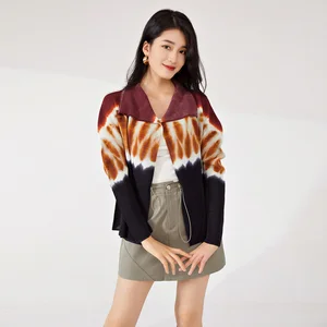 Miyake Women's Vintage-Style Woven Cardigan Pleated Fashion Top Jacket With Stretch Lapel Casual Style Spring Summer Autumn