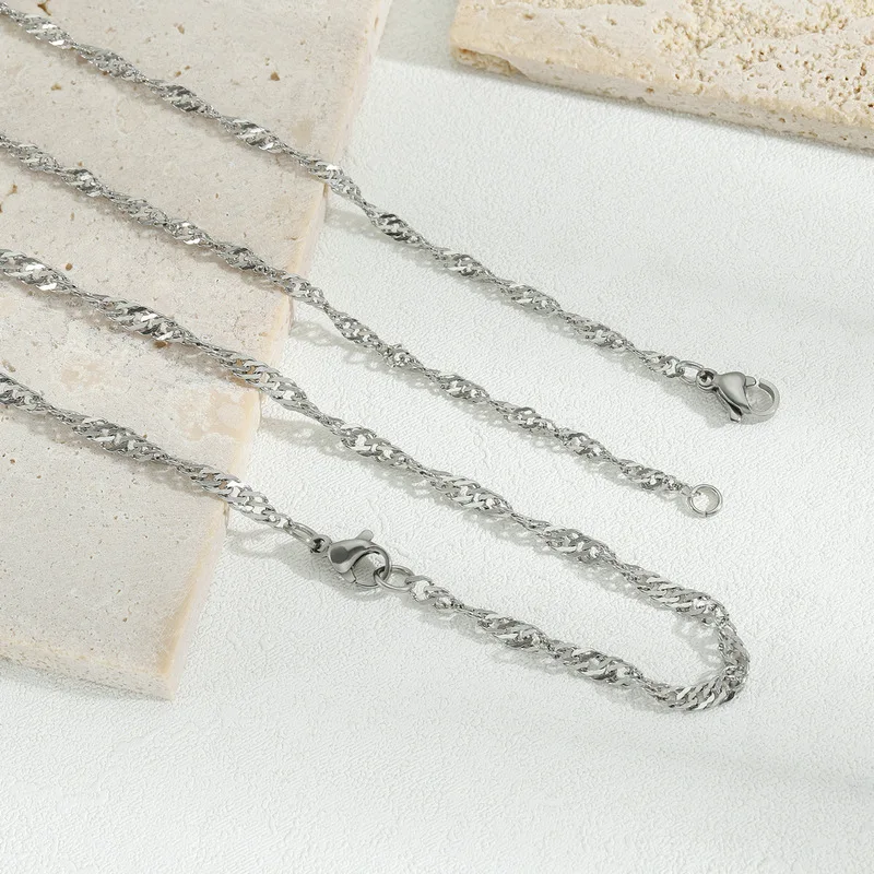 Non Tarnish Stainless Steel 2mm Water Wave Chain Necklaces 18k Gold Long  Chain Designs Fashion Singapore Chains Necklace
