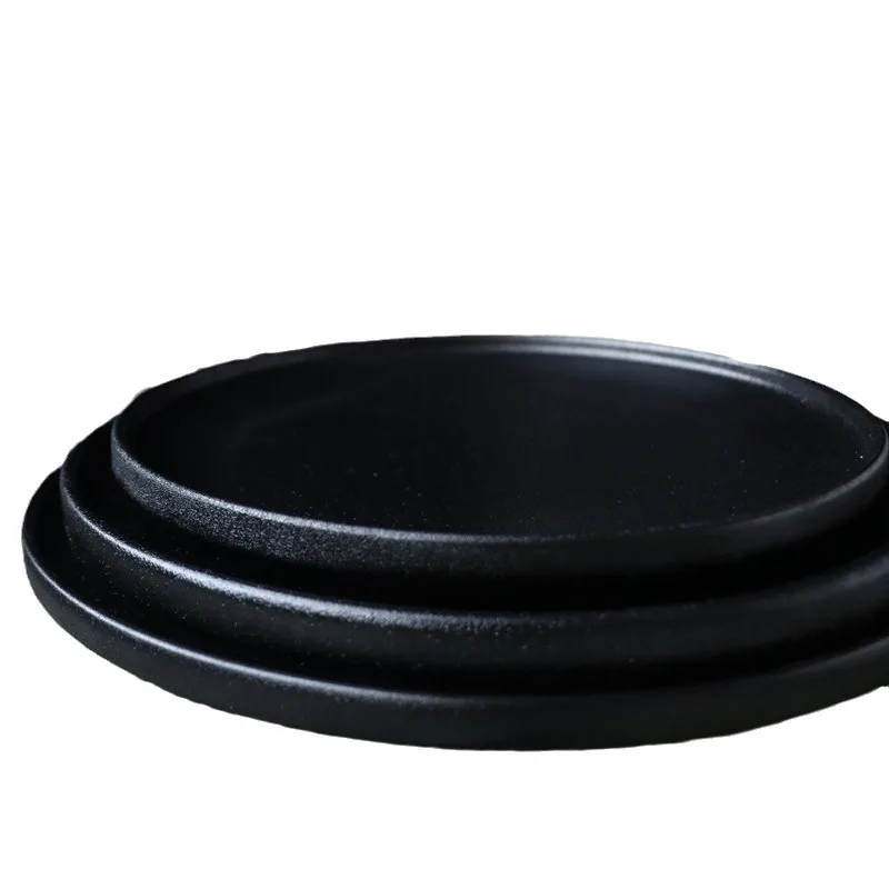 Ceramic Tableware Steak Plate Light Luxury 21cm Black Abrazine Flat Plate Restaurant  Pasta Plate for Hotel