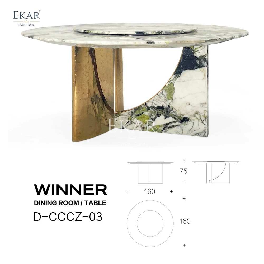 product luxurious small round dining table cold jade marble top gold accents stable metal small dining room furniture school application-68