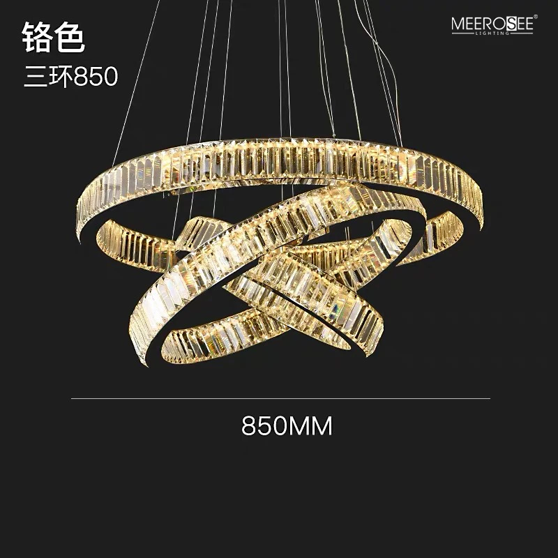 MEEROSEE Crystal Ring Light LED Crystal Circle Pendant Light Stainless steel Round Hanging Light MD86859