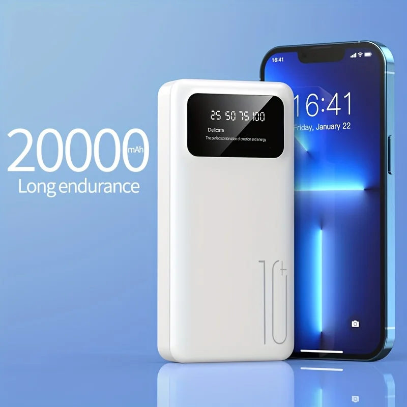 OEM ODM  Large Capacity Power Bank 20000mah Portable Flashlight Dual Output Dual Input Mobile Power Bank With High Quality