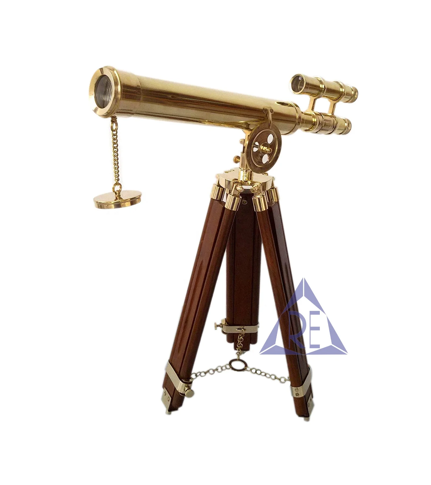 Nautical Brass Telescope Double Barrel Astro With Wooden Tripod Home & Office Decorative