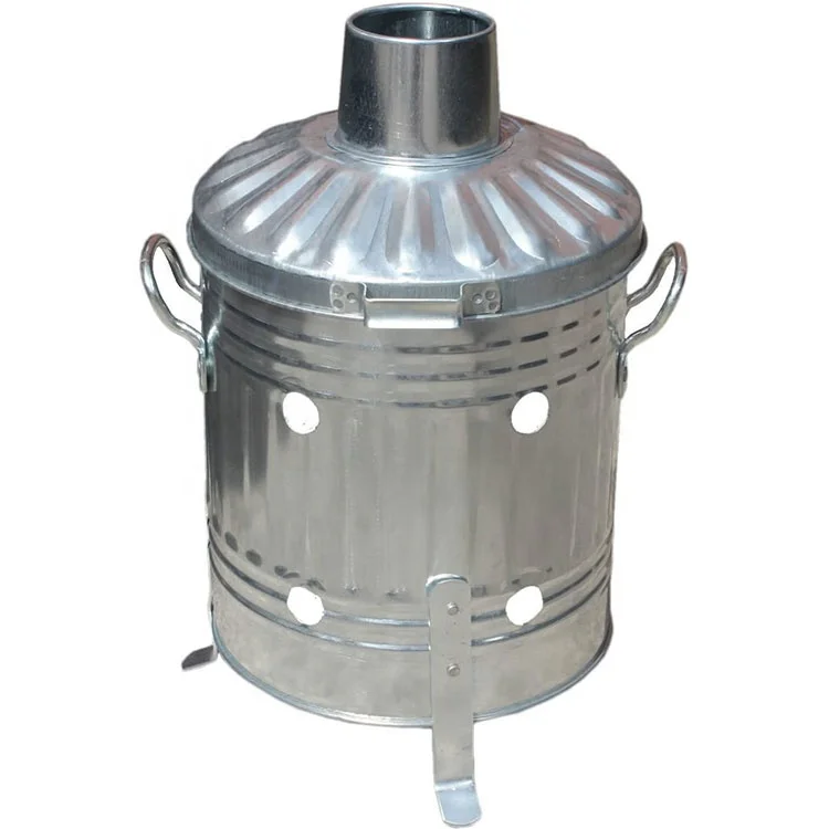 Incinérateur De Jardin En Acier Inoxydable - 26x26x29 Cm, Avec Couvercle Et Cage, Pour Brûler Feuilles, Bois, Déchets