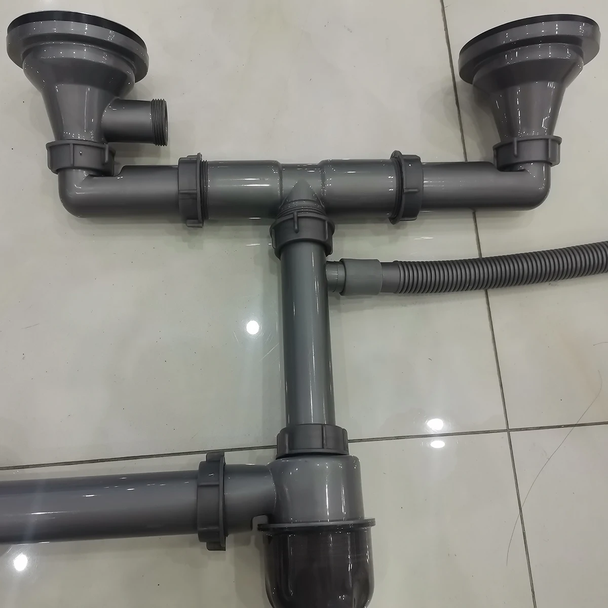 product south america hot sale pp materials sink drain kit for double kitchen sink multi function t trap pipe adjustable for wall drain723-3