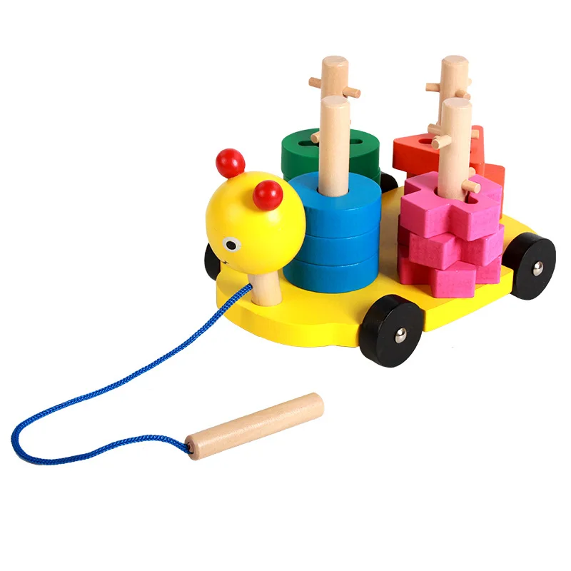 2024 Baby Wooden Dragging Blocks Caterpillar Yellow Duck Disassemble ...