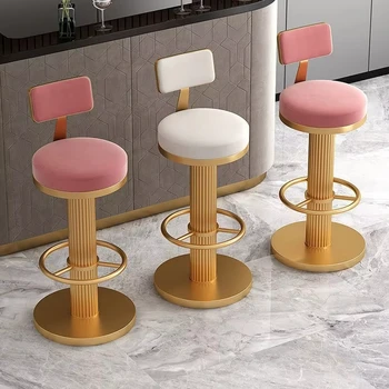 Nordic Style Iron Bar Stools for Kitchen Home Backrest Bar Chairs for Bar Furniture Modern Swivel Liftable Hotel High-foot Chair