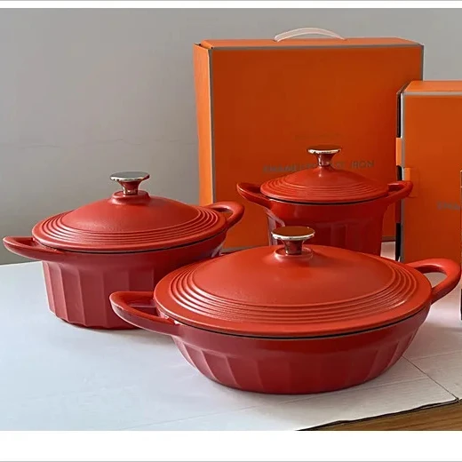 2023 New Purple Cast Iron Cookware Set Matte Enamel Non Stick Dutch