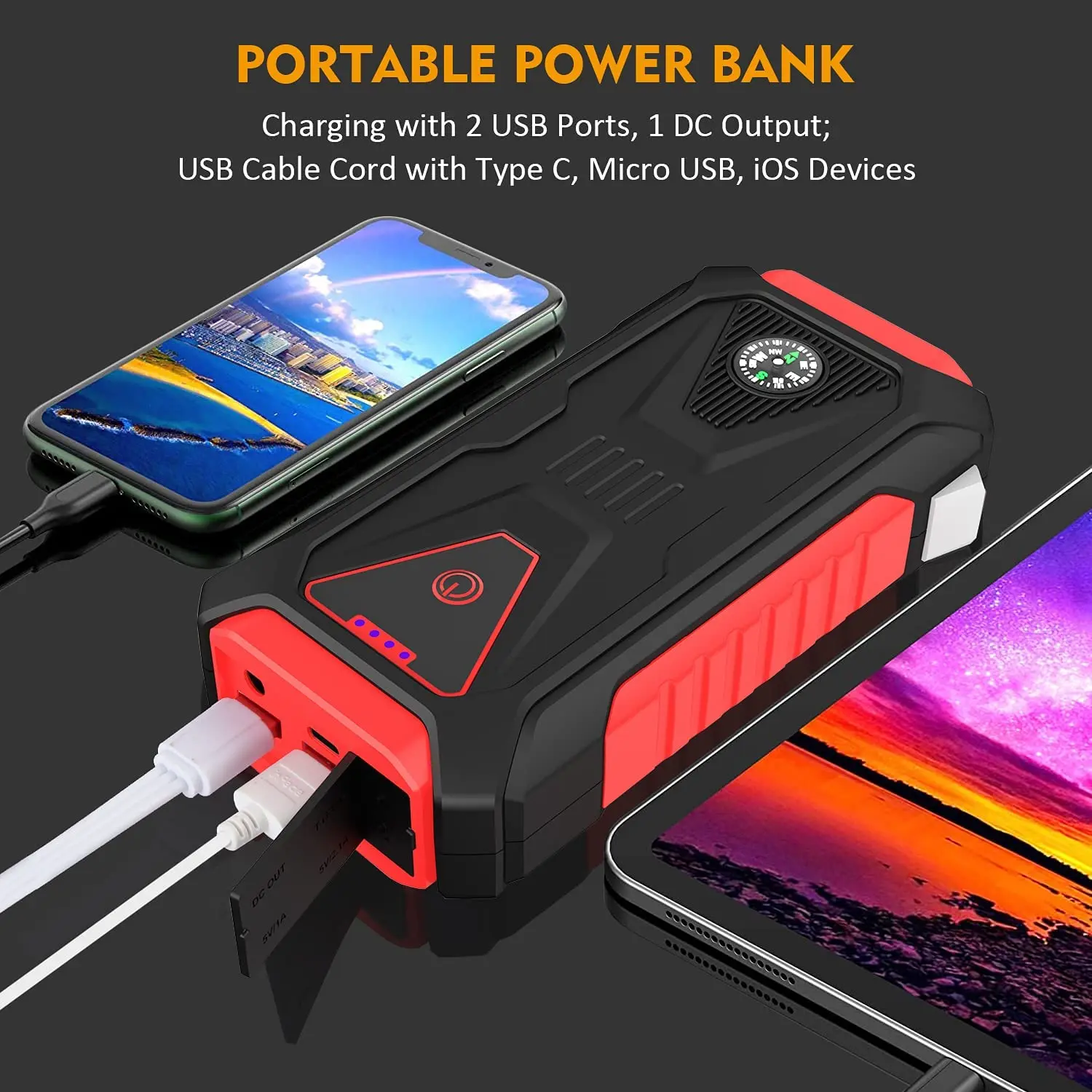 Portable Mini Jump Starter With 12v Lithium Battery Power Bank With Air