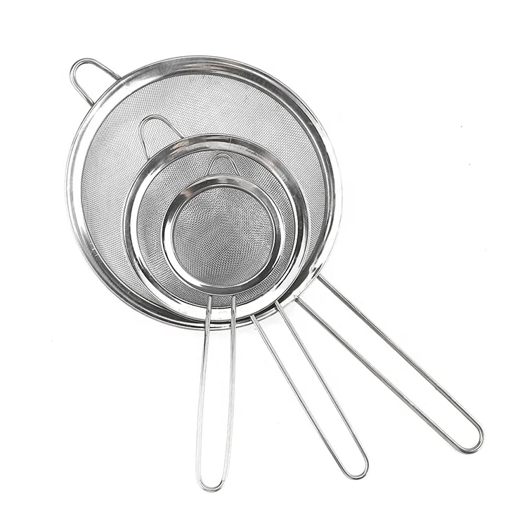 Rice Vegetable Fruit Set of 3 Long Handle Kitchen Stainless Steel Fine Mesh Colander Strainer