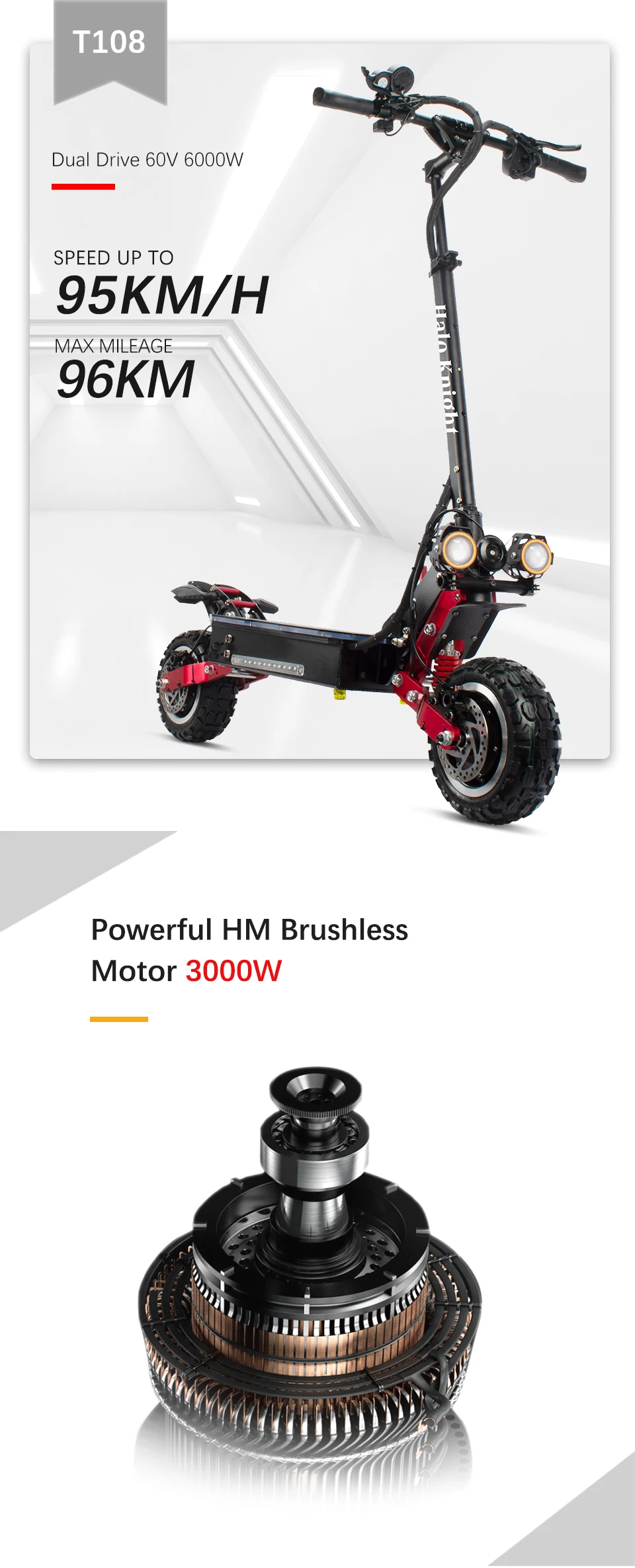 Halo Knight T108 Electric Scooter Fastest 95km/h Adult Electric Scooter