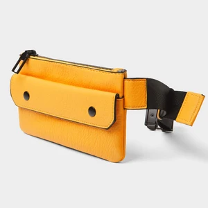 Custom Logo PU Vegan Leather Yellow Men's Slim Fanny Pack Bumbag Zipper Belt Waist Bag for Men