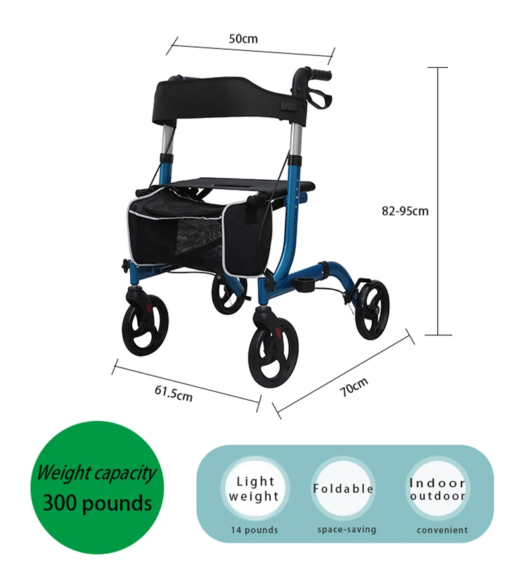 HCT-9123 Lightweight Medical Device Aluminum Patient Walking Aid Wheelchair Rollator Walker for Elderly with Seat