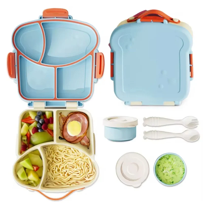 Portable 4 Compartment Tray School Lunchbox Cute Cartoon Design Microwave & Dishwasher Safe BPA Free
