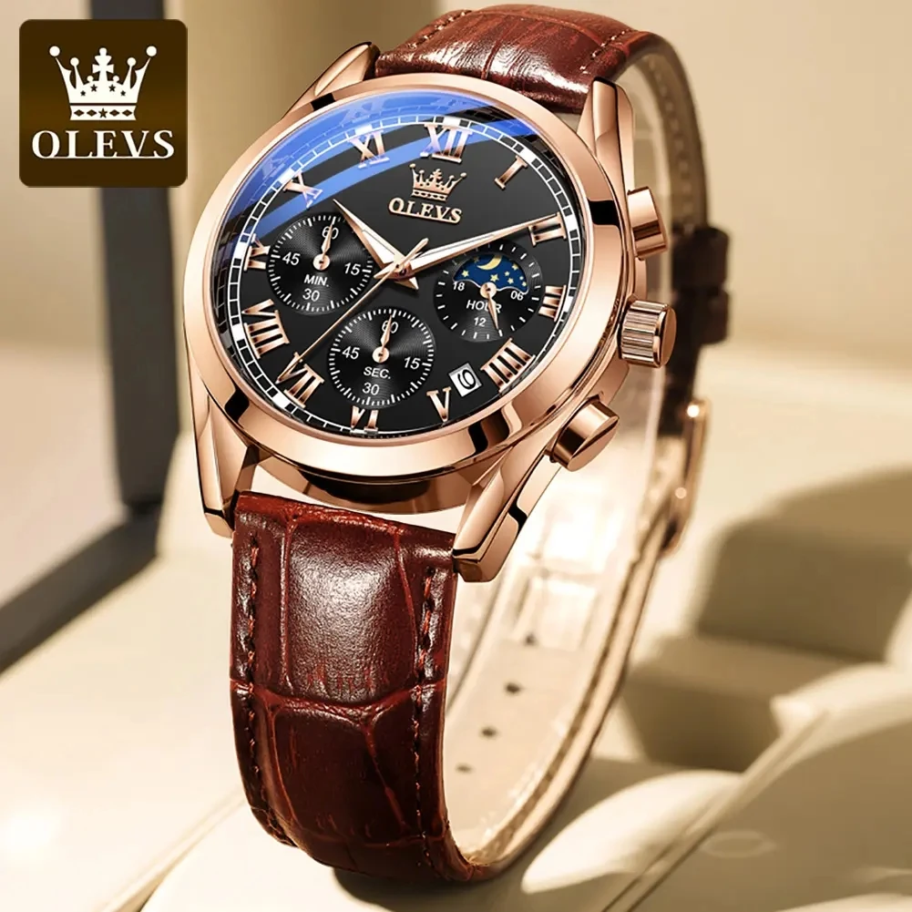 OLEVS 2871 New Hot Top Brand New Men's Quartz Watch Reloj Hombre Luminous  Business Waterproof Luxury Leather Strap Men Watches