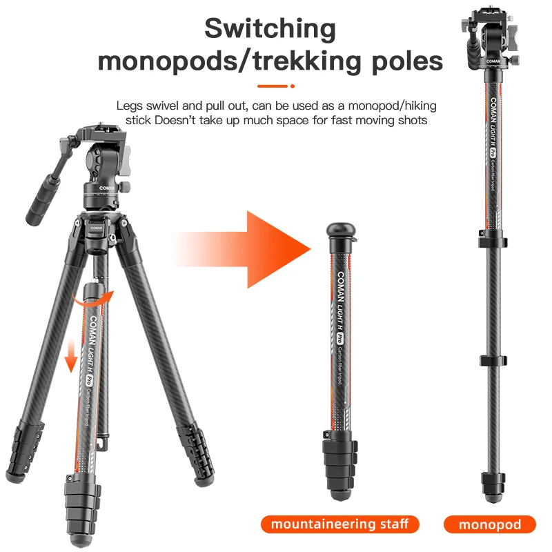 COMAN Light H Pro Professional Mobile Carbon Fiber Lightweight High Quality Portable Tripod for Camera