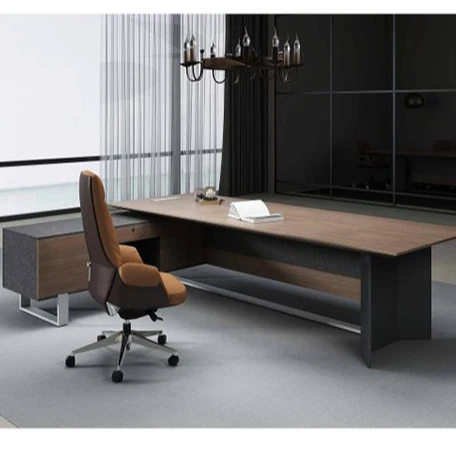 L Shaped Leather Manager Luxury Furniture Office Desk Executive With File Cabinet